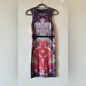 NWOT Vintage Thatcher Collection Sleeveless Bodycon Dress M/L Purple/Coral/Blue